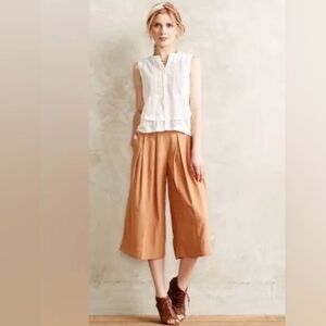 Elevenses Anthropologie Tan Wide Leg Gauchos Culottes Pants